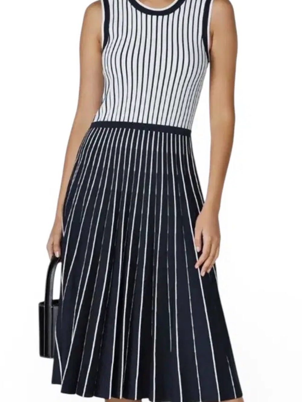 Jason Wu black and white striped pleated knit midi dress